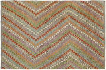 Flat Weave Kilim, Antique, Navaho, Vintage, Handmade, Modern Kilim Purple Rust Hand-Woven Rectangle 100% Wool Area Rug 7 x 10